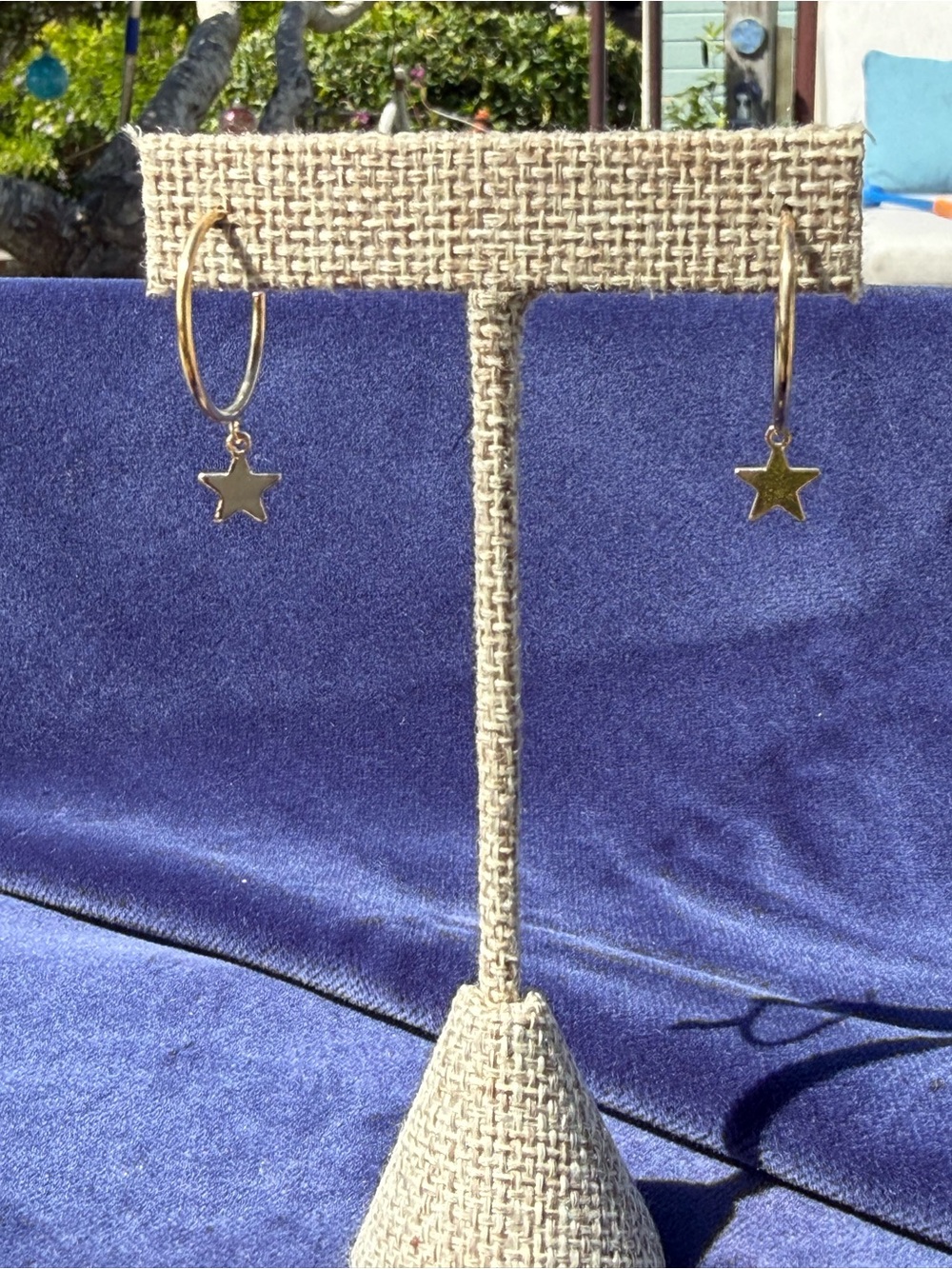 Gold Star Hoop Earrings - Dangle Star Charms